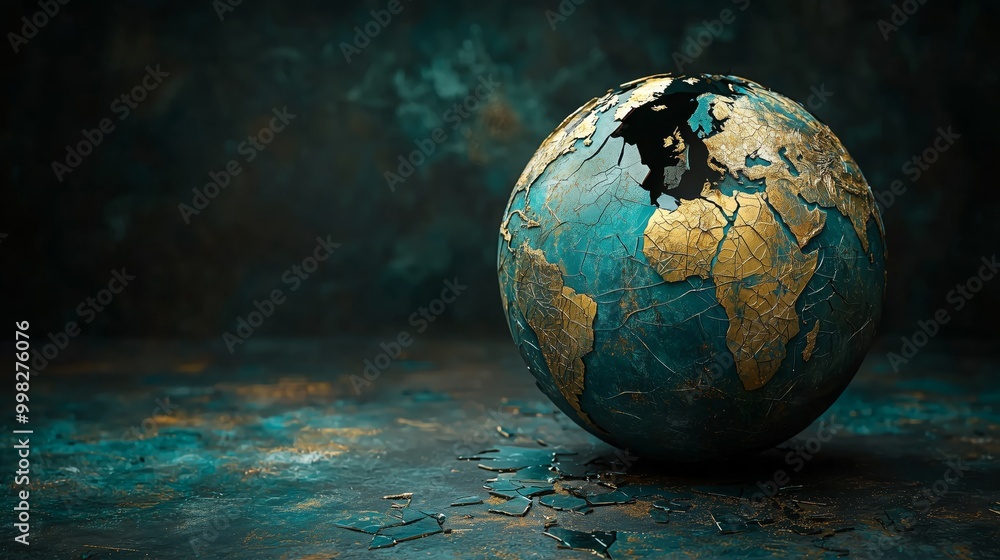 Cracked Globe with Trading Routes and Broken Surface