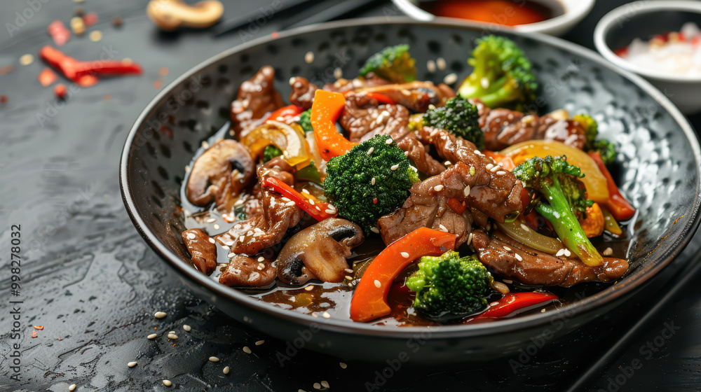 Beef and vegetable stir-fry cooked in coconut oil Beef and vegetable stir-fry cooked in coconut oil