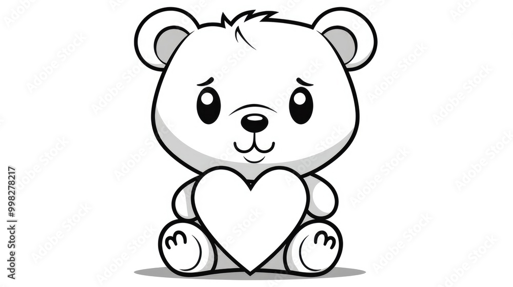 cute little teddy bear with heart coloring page illustration cute little teddy bear with heart coloring page illustration