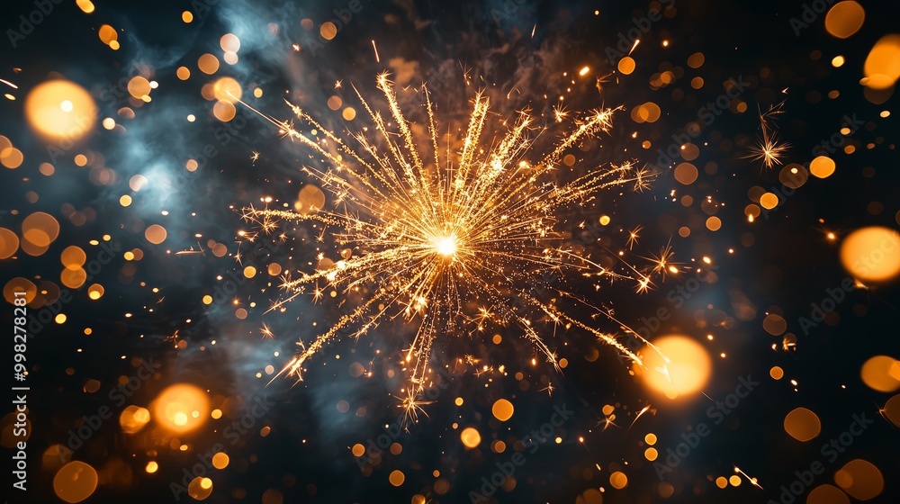 Obraz premium Golden Fireworks Bursting in the Night Sky