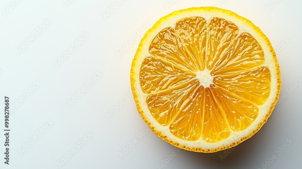 Fresh Lemon Slice on a Smooth White Surface Fresh Lemon Slice on a Smooth White Surface