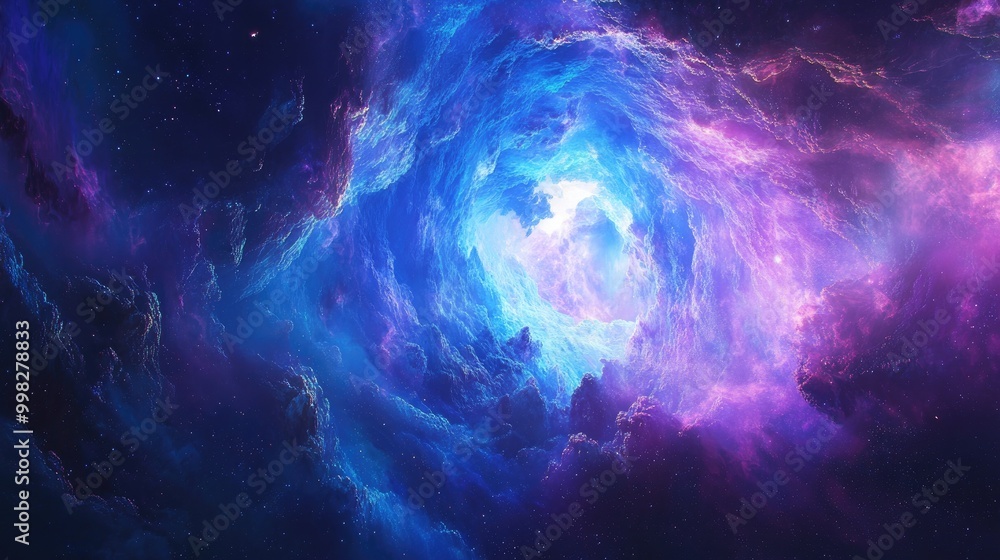 Fototapeta premium Vibrant blue and purple light tunnel creating an ethereal atmosphere extending into the distance