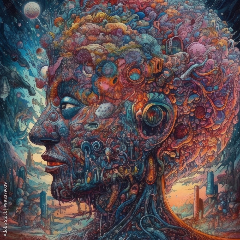 A surreal representation of a human head filled with vibrant colors. A surreal representation of a human head filled with vibrant colors.