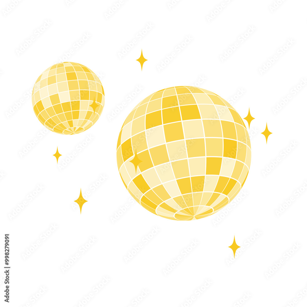 Set of gold discoball icons. Golden disco party mirrorballs in retro 70s 80s 90s retro discotheque style. Shining night club globes. Nightlife, holiday or fun symbols.
Set of gold discoball icons. Golden disco party mirrorballs in retro 70s 80s 90s retro discotheque style. Shining night club globes. Nightlife, holiday or fun symbols.
