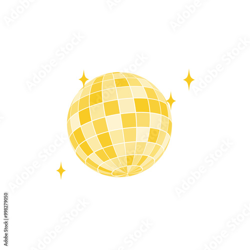Set of gold discoball icons. Golden disco party mirrorballs in retro 70s 80s 90s retro discotheque style. Shining night club globes. Nightlife, holiday or fun symbols.
