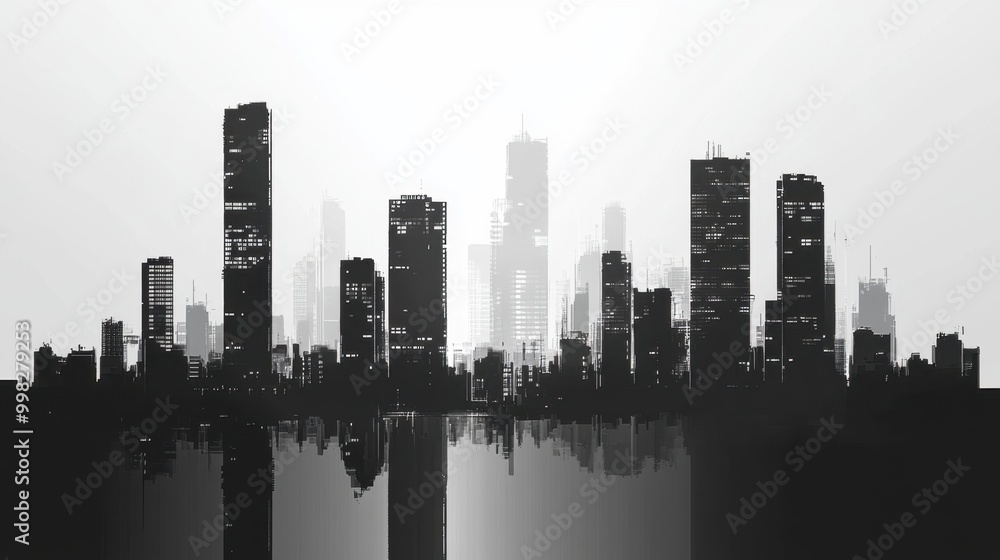 Grayscale pixelated skyline with towering skyscrapers, creating a futuristic, digital urban landscape. Grayscale pixelated skyline with towering skyscrapers, creating a futuristic, digital urban landscape.