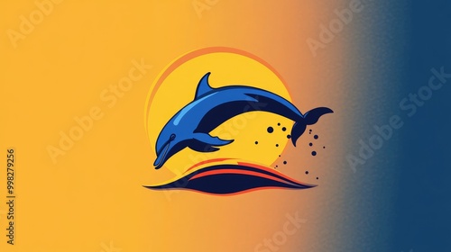 Dynamic Flat Logo Design Featuring a Jumping Dolphin photo