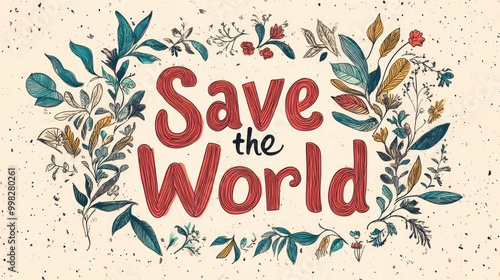 Hand Drawn Save the World Slogan on a Light Background