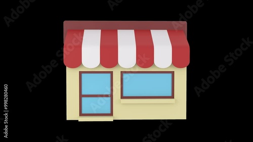 Store Building Cartoon Style 3d Rendering. 3d Low Poly.  Loop Animation Rotation Alpha Channel.