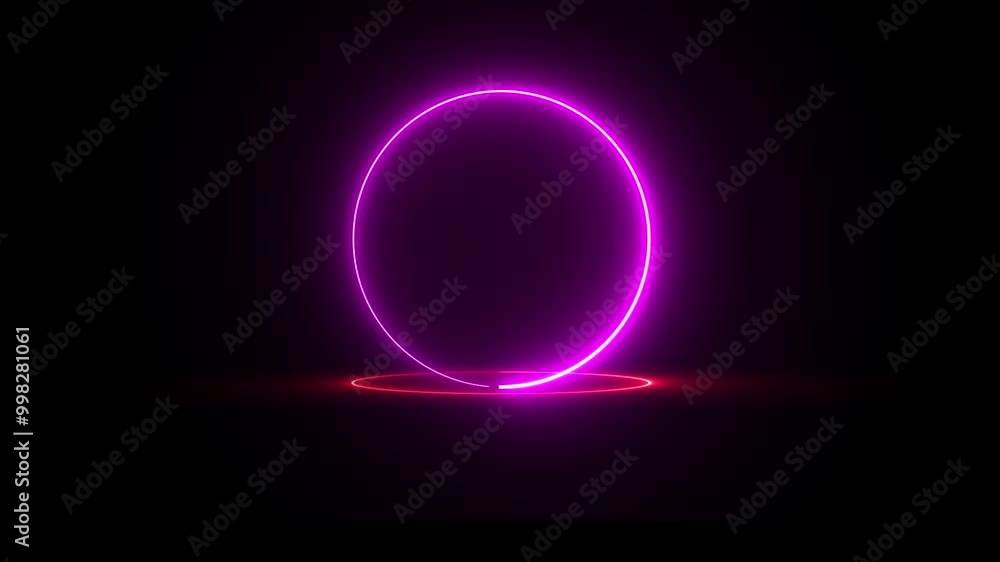 looping 3d video. Abstract animation of a neon round frame, laser circle glowing over the dark blue ocean surface. Simple geometric animated wallpaper looping 3d video. Abstract animation of a neon round frame, laser circle glowing over the dark blue ocean surface. Simple geometric animated wallpaper