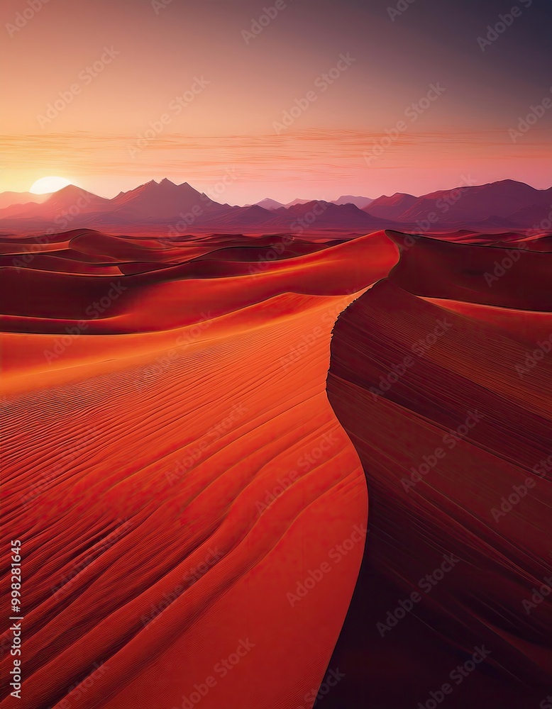 Naklejka premium Red sand dunes at sunset