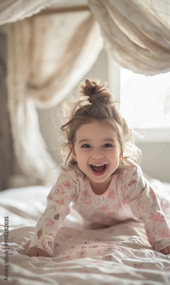 joyful and cheerful child laughing playing under the blankets, laughter and excitement, carefree essence of childhood in cozy morning setting joyful and cheerful child laughing playing under the blankets, laughter and excitement, carefree essence of childhood in cozy morning setting