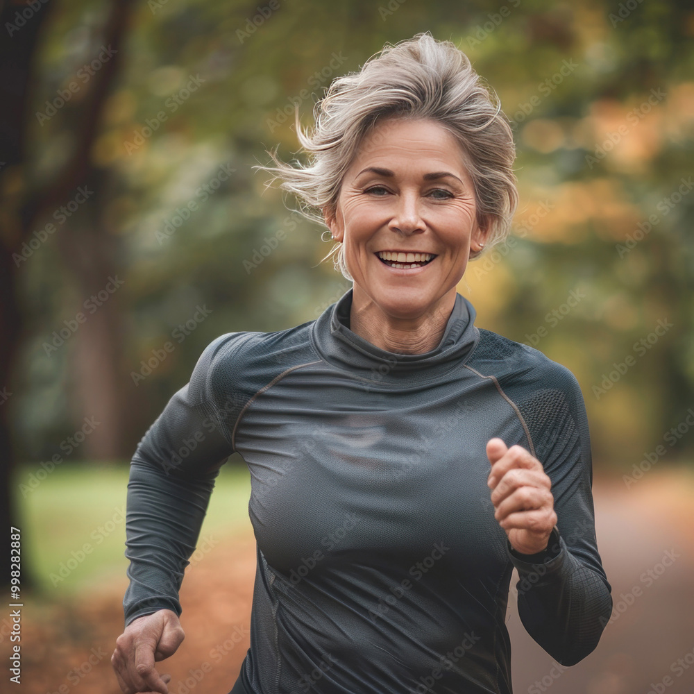 Active senior woman running at park Active senior woman running at park