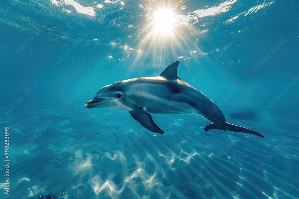 Playful Dolphin Swimming Under Sunlit Ocean Waters Playful Dolphin Swimming Under Sunlit Ocean Waters