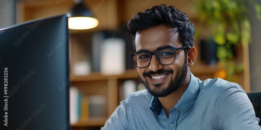 Obraz premium Smiling Businessman at a Workstation