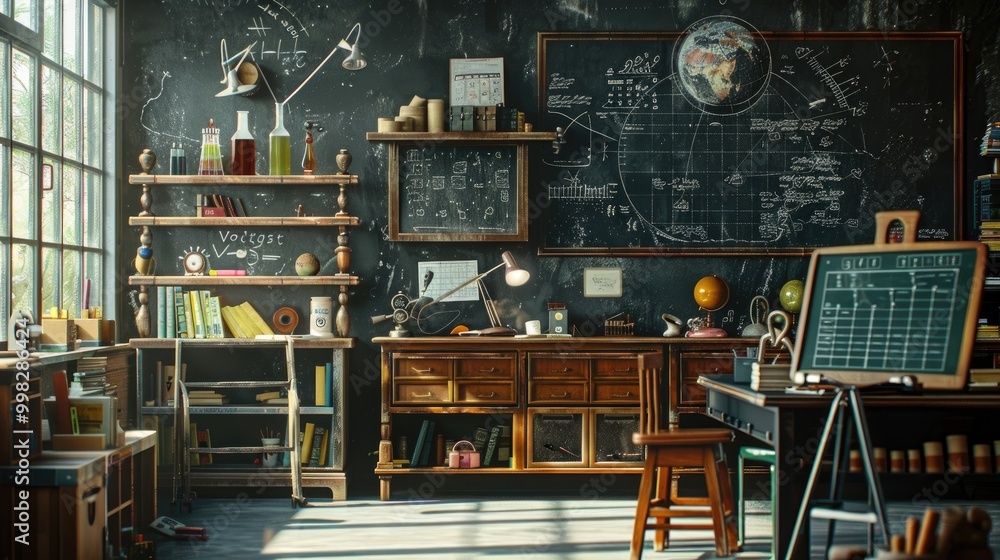 Classroom with math and science tools. Classroom with math and science tools.