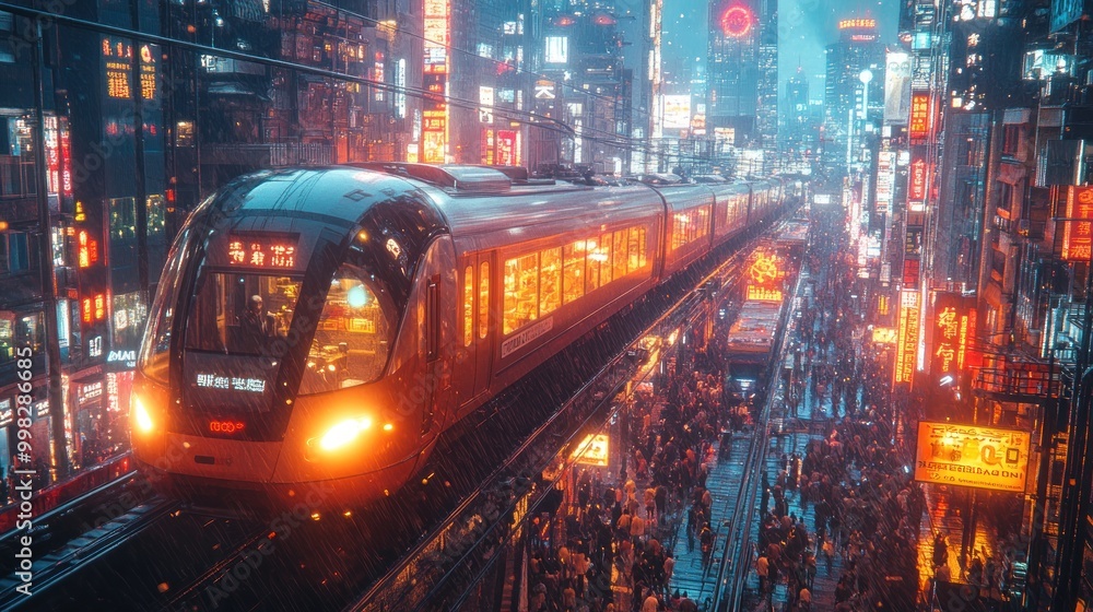 Train Through the City at Night Train Through the City at Night