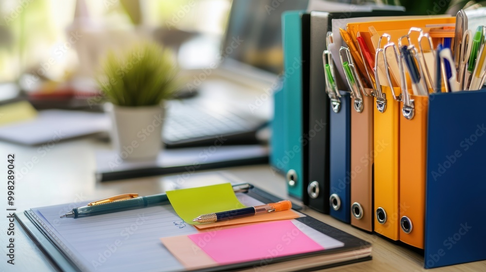 Colorful Office Supplies on a Desk Setting