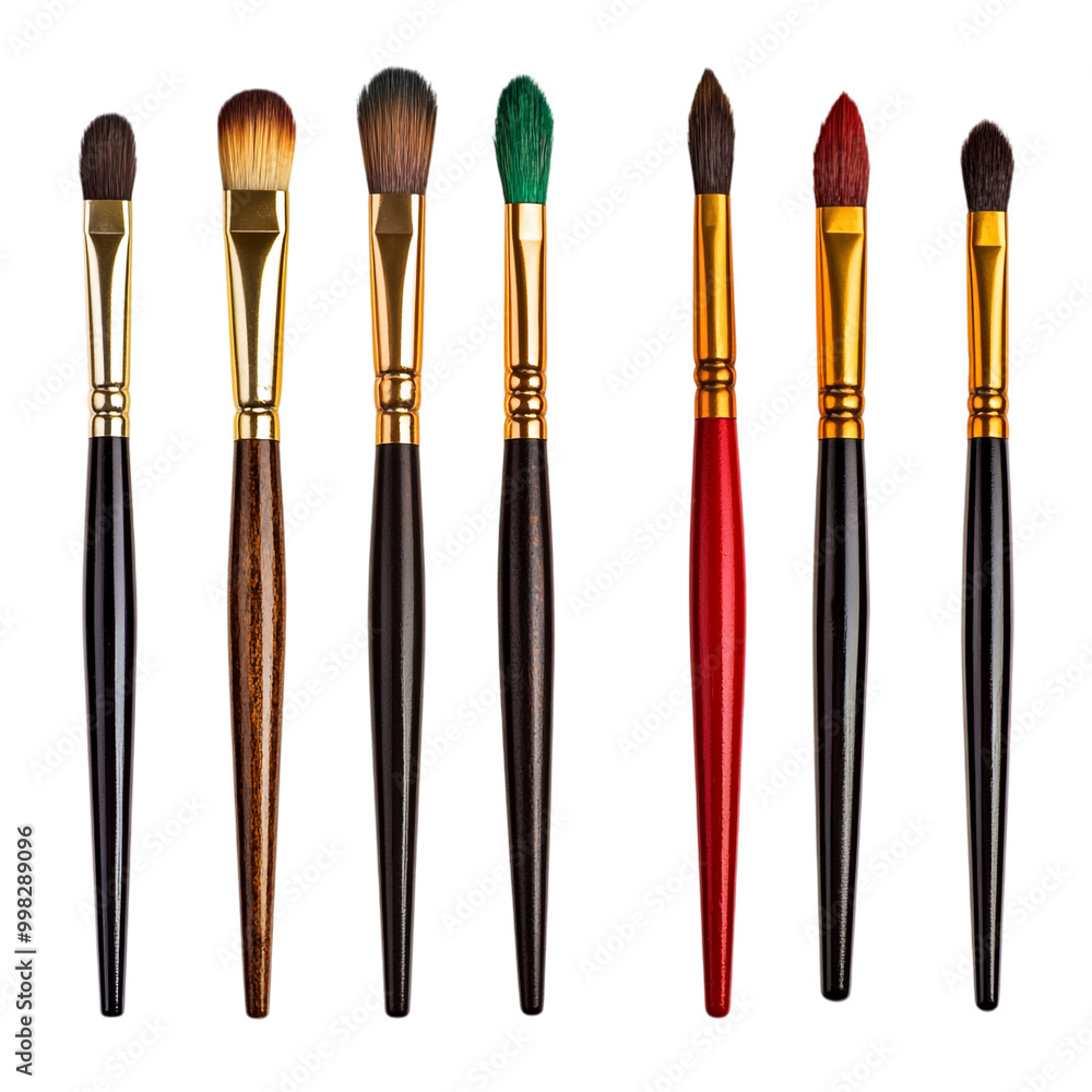 An assortment of painting brushes against a transparent background An assortment of painting brushes against a transparent background