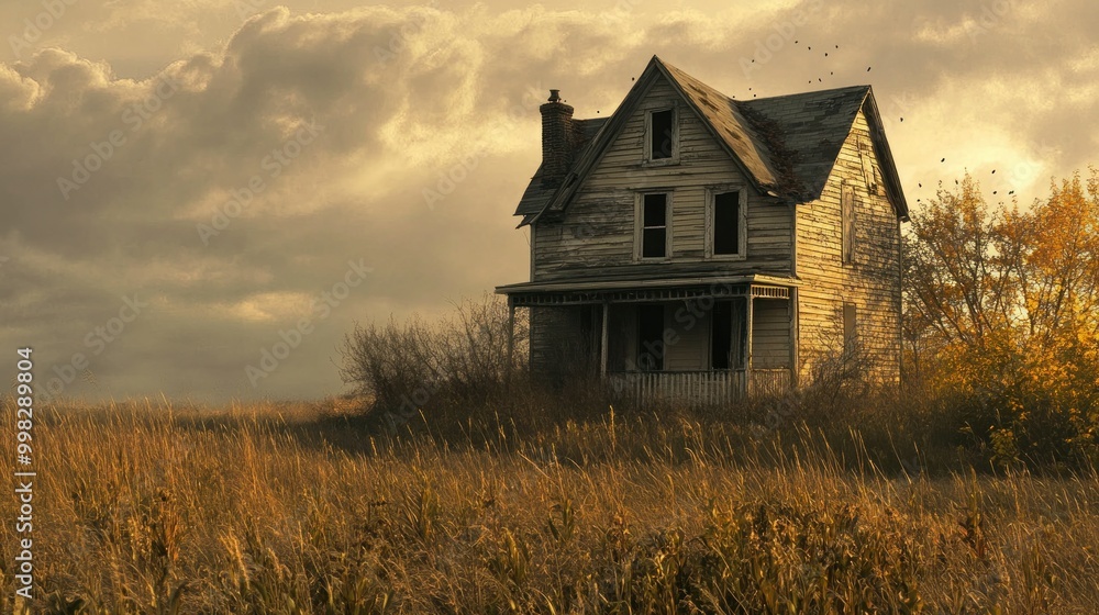 Abandoned Two-Story House in a Field of Grass Abandoned Two-Story House in a Field of Grass