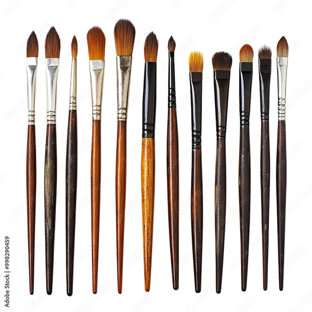 Fototapeta premium An assortment of painting brushes against a transparent background