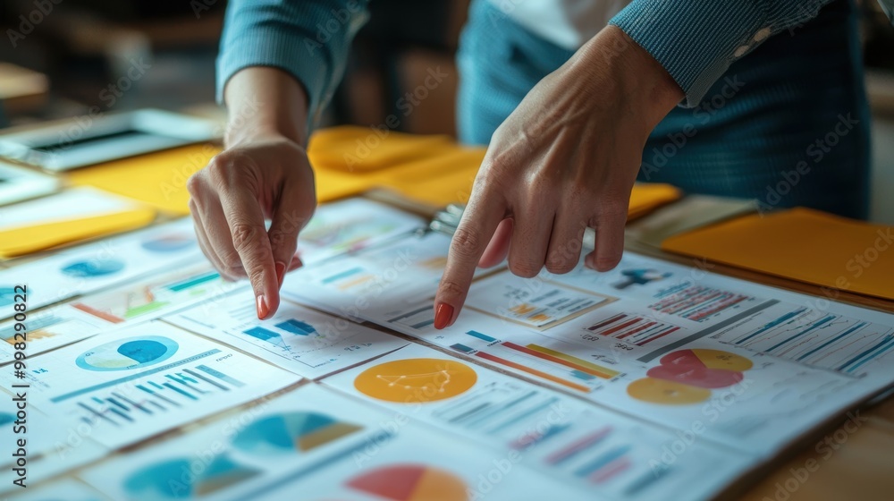 Hands Pointing at Business Strategy Charts Hands Pointing at Business Strategy Charts