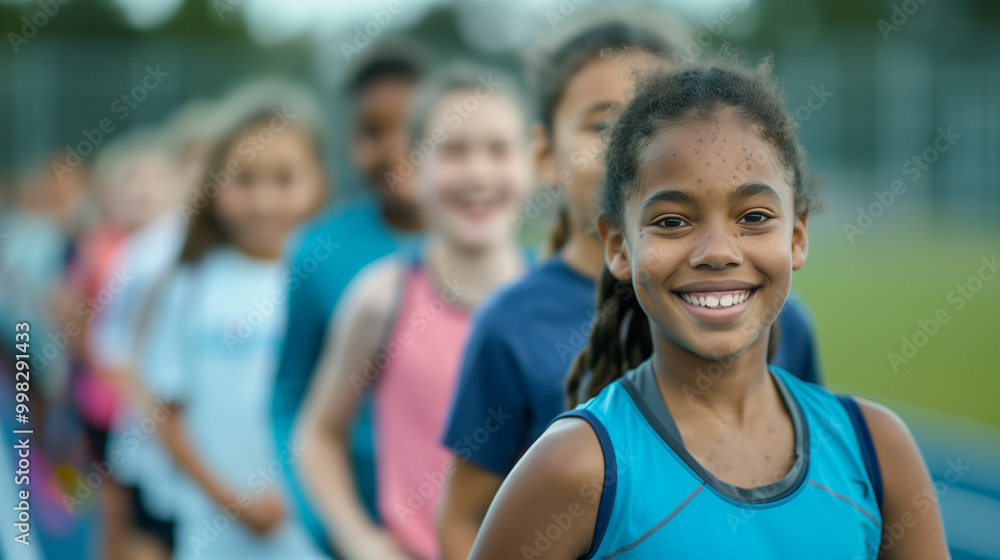 Young athletes cheerfully await their turn at a track meet on a sunny afternoon in an inspiring athletic environment Young athletes cheerfully await their turn at a track meet on a sunny afternoon in an inspiring athletic environment