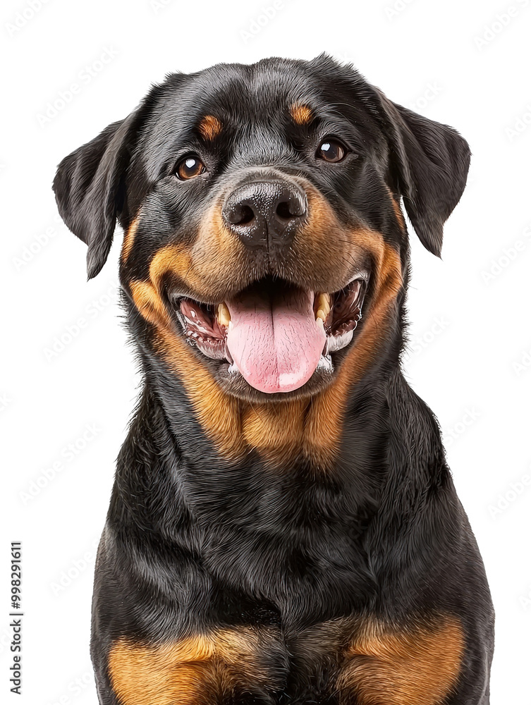 Joyful Rottweiler Dog Smiling on Isolated Background Joyful Rottweiler Dog Smiling on Isolated Background