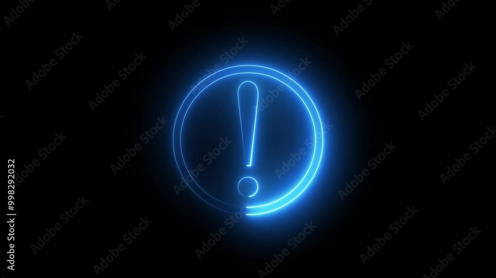 Neon glowing red colour error circle round icon on black background animation. Neon glowing red colour error circle round icon on black background animation.