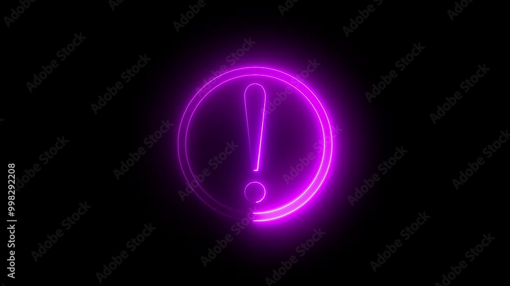 Neon glowing red colour error circle round icon on black background animation. Neon glowing red colour error circle round icon on black background animation.
