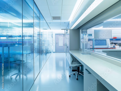 Modern Laboratory Interior: Sterile Research Facility with Glass Partitions and Advanced Equipment