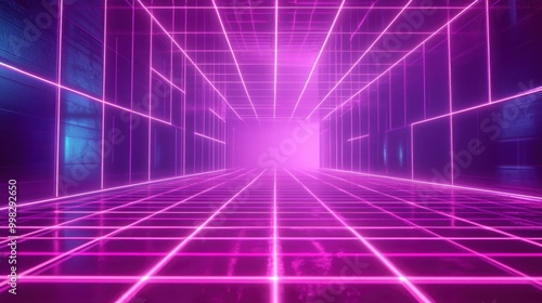 Wallpaper Mural Futuristic neon grid with glowing purple and pink lines, evoking a retro-cyber aesthetic. Torontodigital.ca