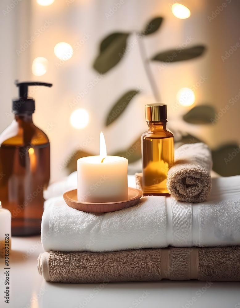 Spa Still Life with Aromatherapy and Towels Spa Still Life with Aromatherapy and Towels