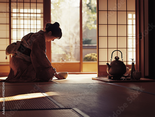 Tranquil Tea Ceremony: Traditional Japanese Culture in Serene Interior