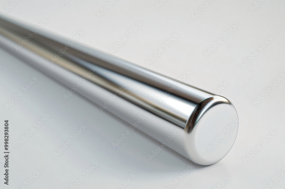 Shiny metal rod reflects light on a white background, perfect for construction and engineering designs
