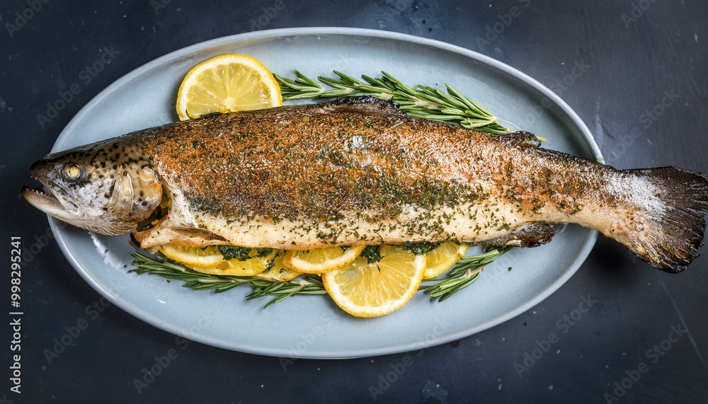Perfectly baked trout with lemon and herbs. Perfectly baked trout with lemon and herbs.