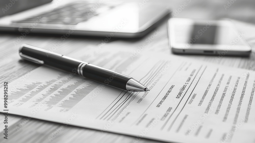 Detailed Close-Up of Business Contract on Table Detailed Close-Up of Business Contract on Table