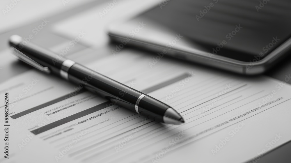 Close-Up of Business Documents and Pen on Table Close-Up of Business Documents and Pen on Table