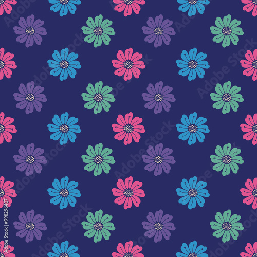 Floral seamless pattern tile in bright bold colors