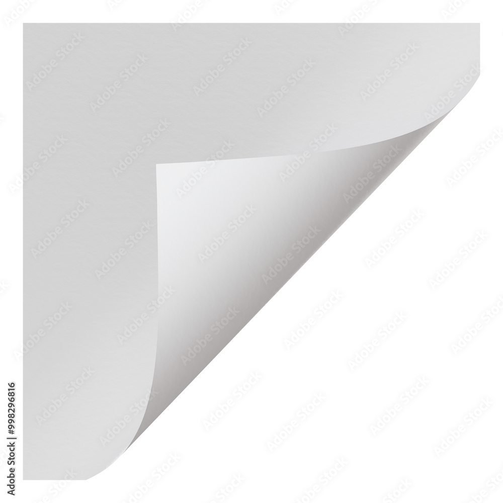 Blank Sheet of Paper with Curled Corner on Transparent Background Blank Sheet of Paper with Curled Corner on Transparent Background