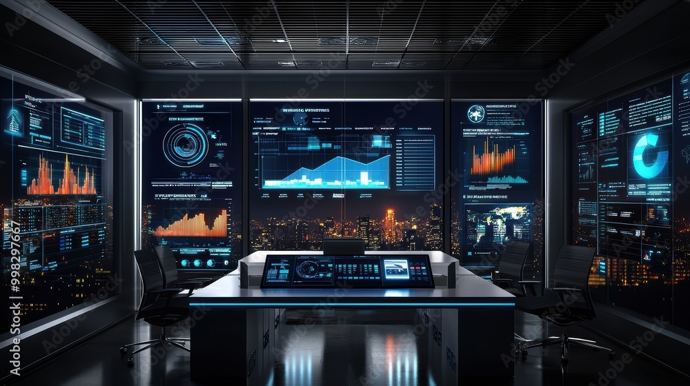 Modern High-Tech Digital Workspace with Dashboards Modern High-Tech Digital Workspace with Dashboards