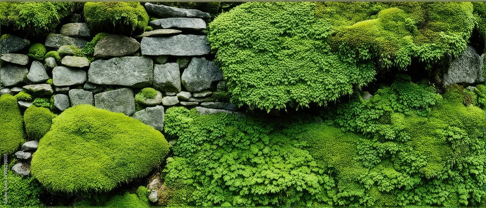 Stone Wall Covered in Lush Green Moss Stone Wall Covered in Lush Green Moss