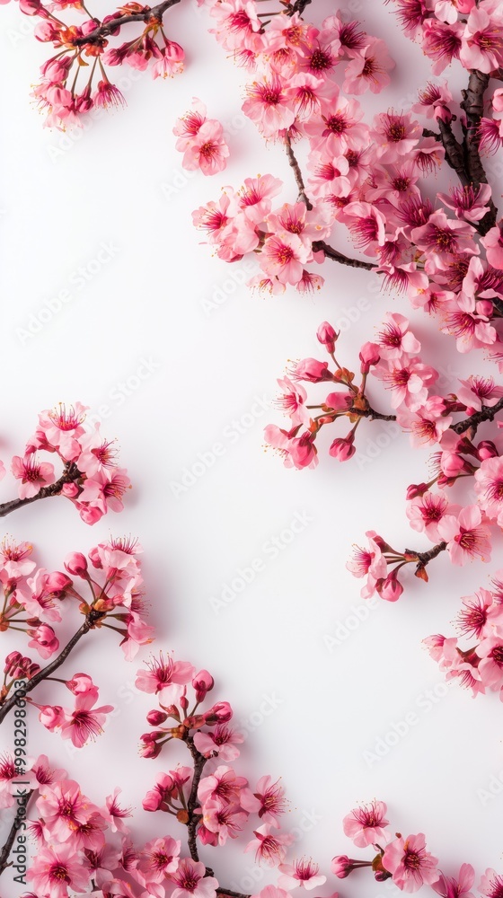 Cherry blossom frame in white background
