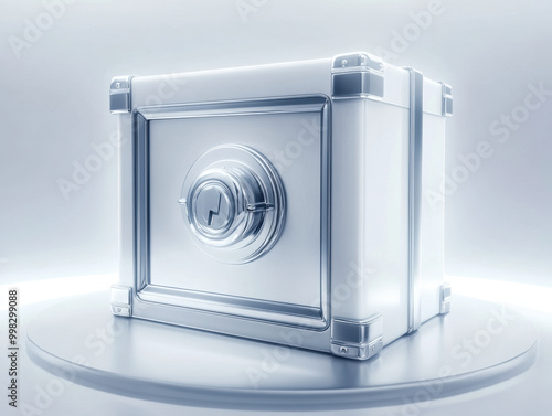 A metallic safe gleaming in bright light, showcasing intricate details of its secure locking mechanism and sturdy design