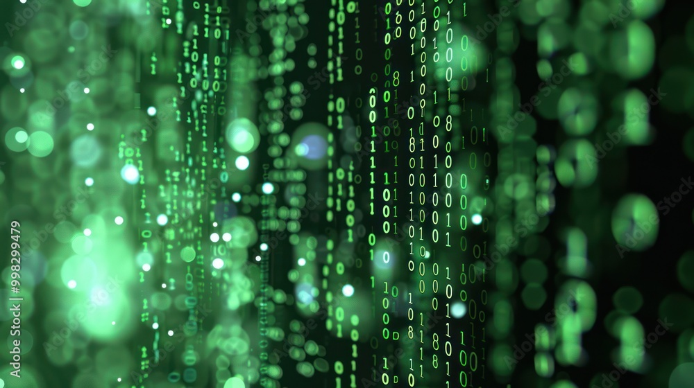 Digital Rain - Abstract Green Binary Code Background Digital Rain - Abstract Green Binary Code Background