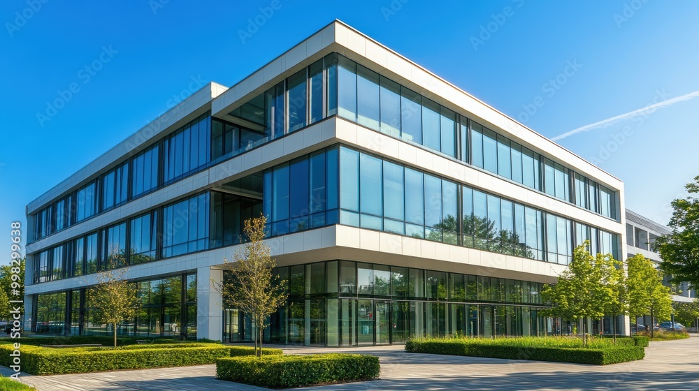 Modern Corporate Building with Sleek Glass Facade Modern Corporate Building with Sleek Glass Facade