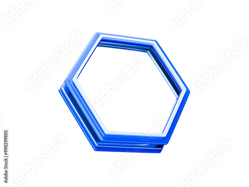 Blue Hexagon Social Media Profile 3D Frame Isolated on Transparent Background