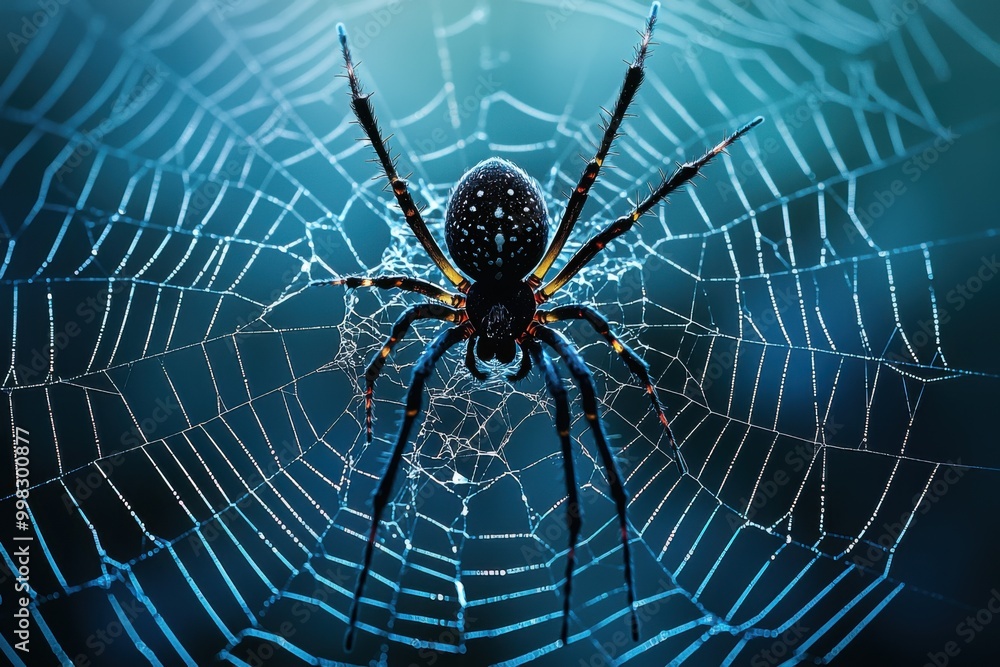Close-up of a spider on its intricate web Close-up of a spider on its intricate web