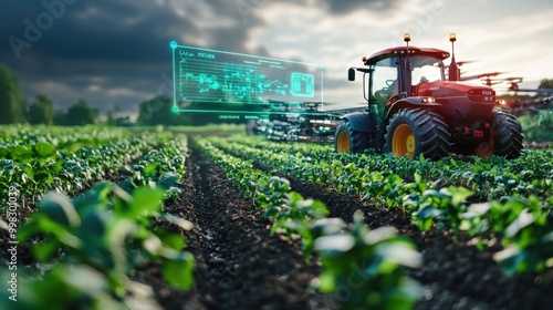 Modern tractor utilizing precision agriculture technology photo