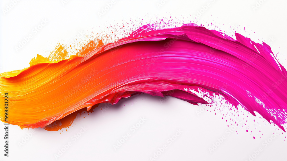 Bright Vivid Paint Swirl With Orange And Pink Color Strokes On White Background Bright Vivid Paint Swirl With Orange And Pink Color Strokes On White Background